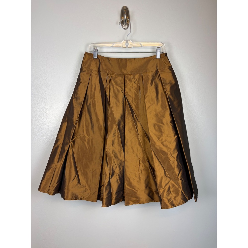 Talbots Petites Bronze 100% Silk Pleated A-Line Skirt Size 10 Copper Elegant‎